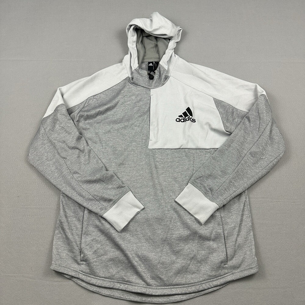 Adidas Hoodie Men Extra Large Gray Solid Sweatshirt Pullover Basketball Pockets